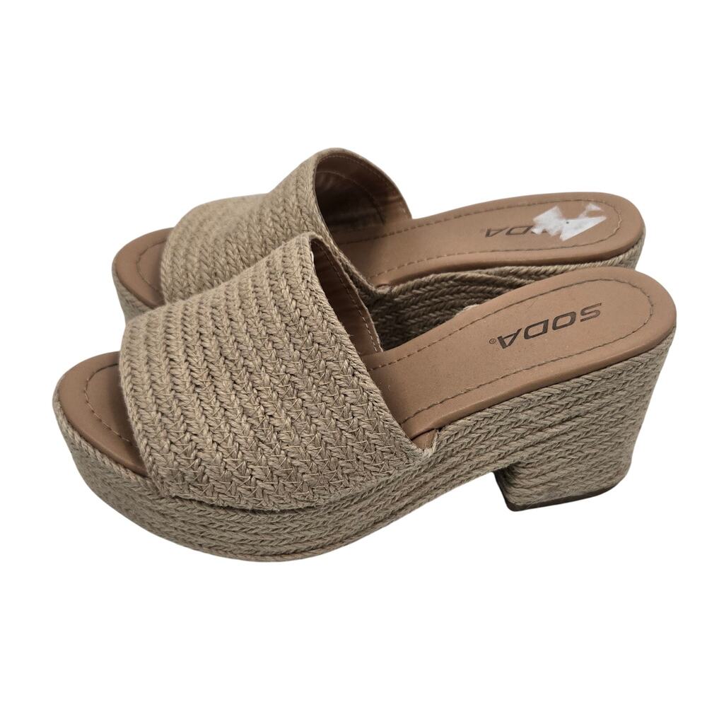 Soda Jute Chunky Platform Espadrille Mule Heeled Sandals Womens 8.5 Country Chic